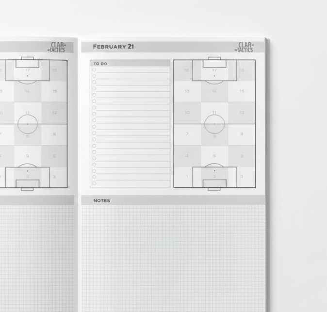 Sheet of paper with football tactics and planning layout on a white background